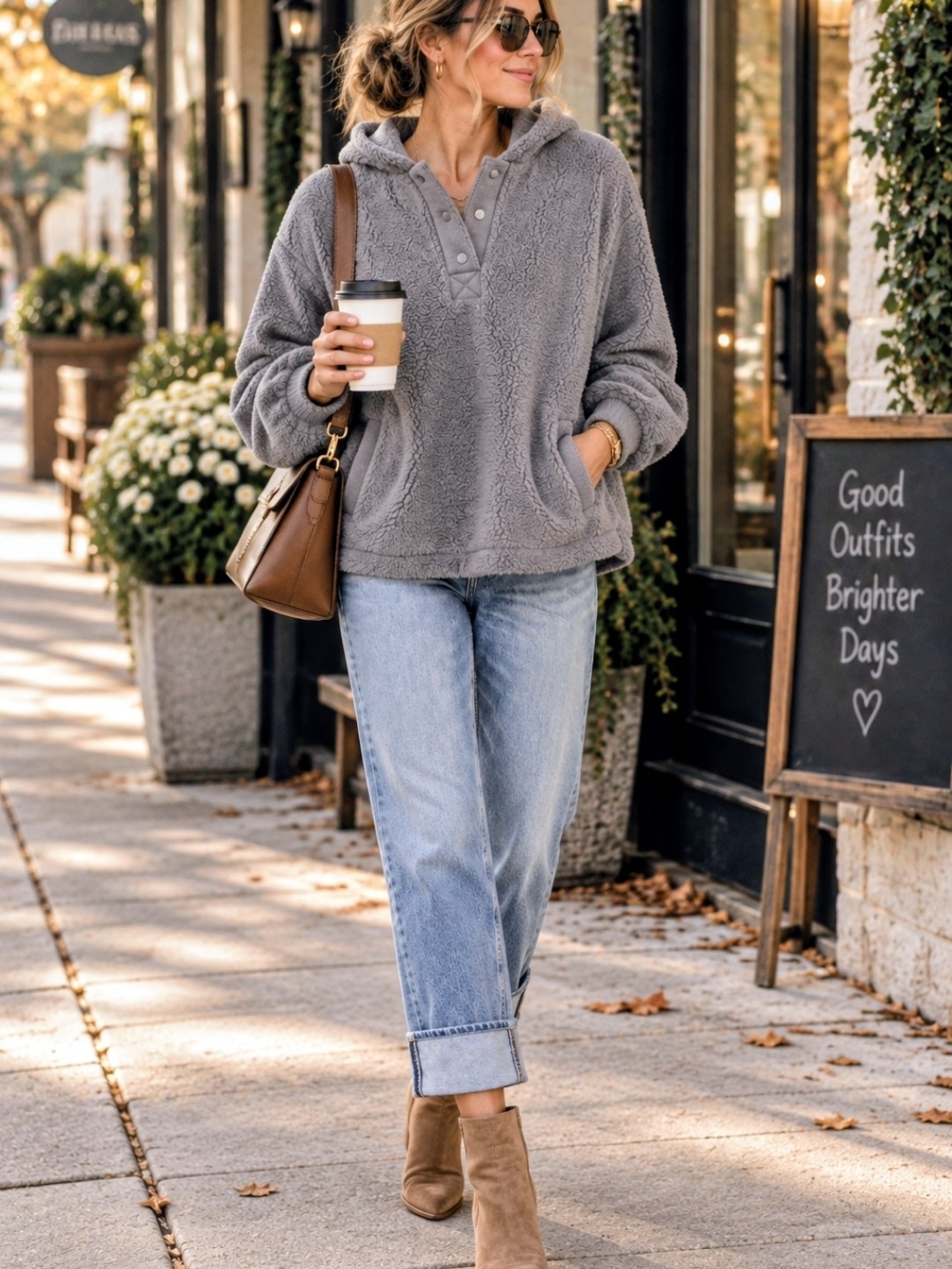 by UGG Sherpa Hoodie Pullover Gray Fleece XL Cozy Fall Comfort